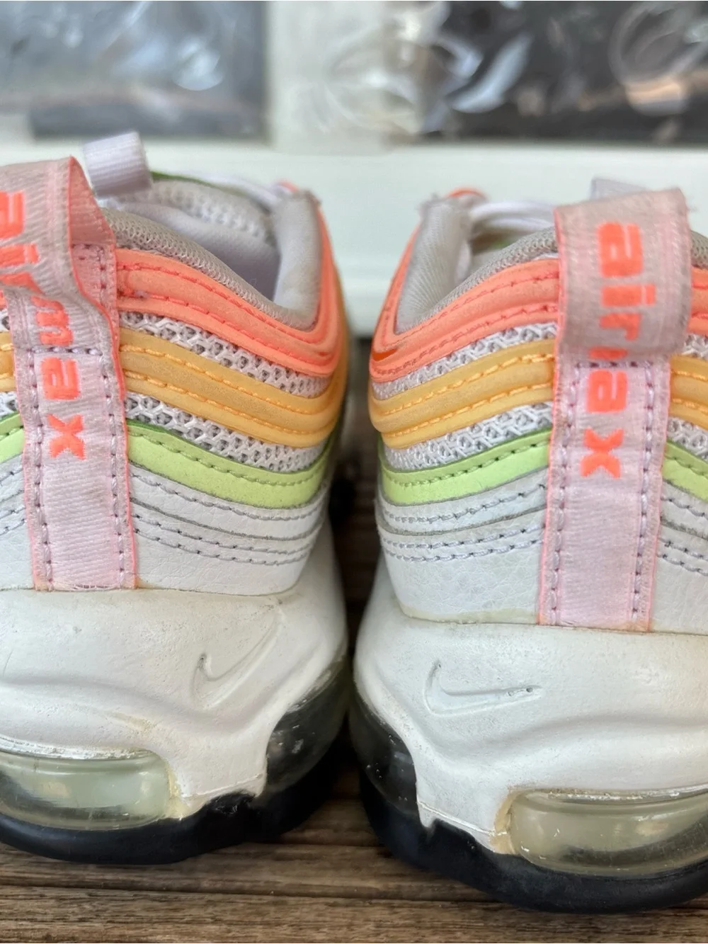 Nike Women's White Sneakers with Coral, Yellow & Lime Accents 5.5
